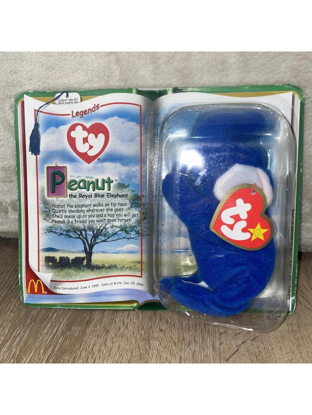 SEALED~ty Beanie Babies LEGENDS Peanut the Blue Elephant2000 Original McDonald's